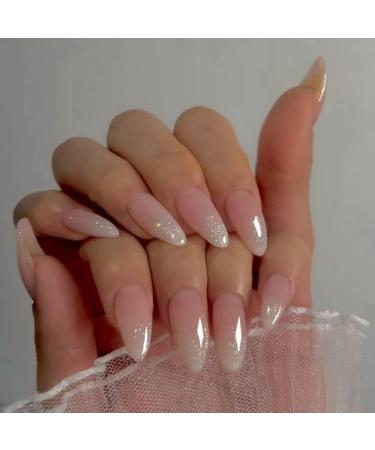 Glitter Ombre Pink Press on Almond Nails - 24 Pcs Medium Acrylic Fake Nails for Women | Stylish Glue-On Short Stiletto Tips - Buy Online on GoSupps.com