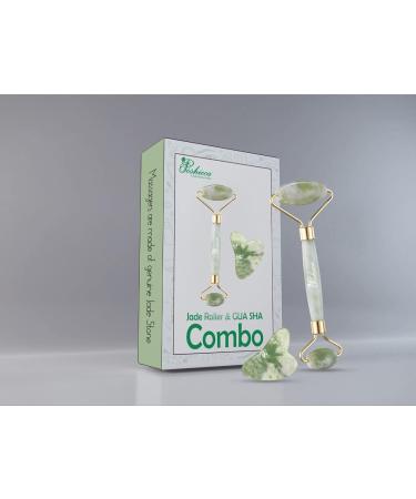 Natural Stone Face Roller & Gua Sha Set - 100% Real Anti-Aging Tools for Puffy Eyes & Wrinkles (Green) | International Shipping - Buy Online on GoSupps.com