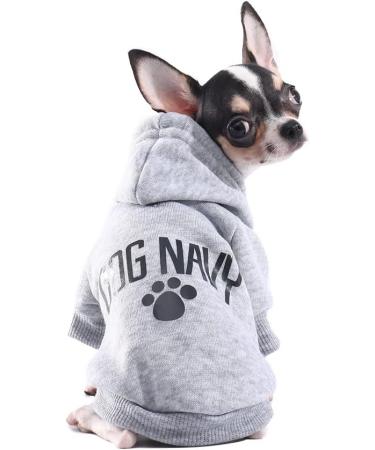 Piaite Grey Chihuahua Dog Hoodie | Winter Small Dog Sweatshirt with Leash Hole | Warm Pet Clothes for Puppy | Dog Sweater Coat Clothing - Navy - Size L - Buy Online on GoSupps.com
