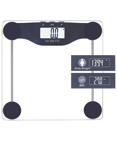 NUTRI FIT BMI Scale Digital Body Bathroom Scale Body Mass Index Body Weight Analyzer for Heavy Duty 400 lbs Large Backlight Display Black BMI Scale Black