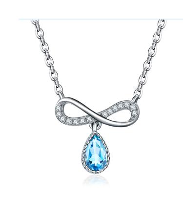 Quartz Healing Crystal Necklace Natural Crystal Blue Topaz Lucky Knot Necklace Bow Female Clavicle Chain for Girls Girlfriend Wife Daughter Mom Anniversary Birthday Crystal Point Pendant Necklace