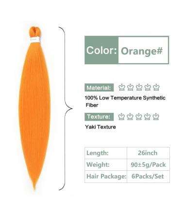 YDDM 26 Pre-Stretched Braiding Hair Extensions - 6 Packs Orange Jumbo Braids for Braid Art - Ideal Kunsthaar Hair Extensions - Buy Online on GoSupps.com