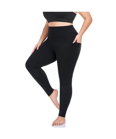 MOREFEEL Plus Size Leggings for Women with Pockets-Stretchy X-4XL Tummy Control High Waist Workout Black Yoga Pants XX-Large 01 Black
