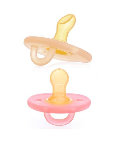 Baby Pacifiers Set of 2  6-18 Months BPA Free Orthodontic Silicone Pacifiers for Baby Boys and Girls  Realistic Soother Pacifiers to Promote Natural Sucking for Infants Rubber Pink  Almond Yellow Rubber Pink  Almond Yell...