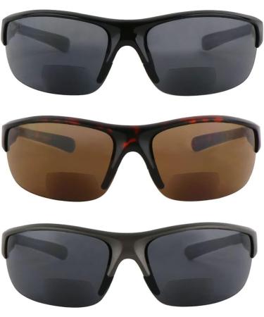 3 Pairs Bifocal Wrap Around Sunglasses for Men & Women - UV Protection Sun Reader Microfiber Pouches Included - Black Grey Tortoise 2.5x - Buy Online on GoSupps.com