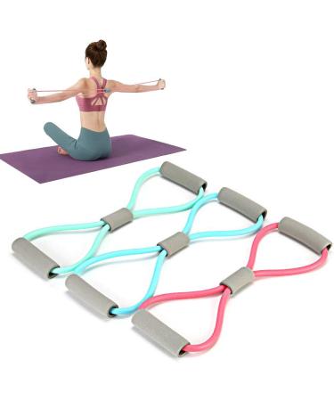 Resistance Band Figure 8 Resistance Bands Fitness Set Exercise Cord Tubes with Handle for Gym Yoga Outdoor (3Pcs)