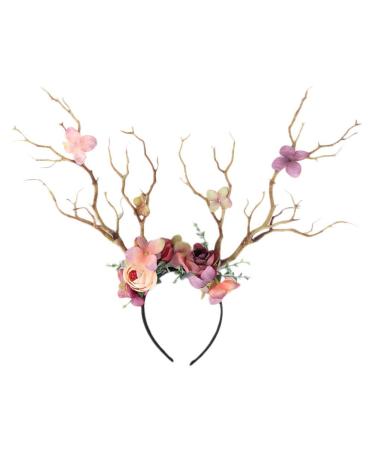 FRCOLOR Reindeer Costume Antlers Hair Hoop Flower Antler Headband Hair Band Large Reindeer Hair Hoop Deer Headbands Christmas Headdress for Women Girls(Coffee) Costume Horns Christmas Headwear 24x18cm Light Coffee Color