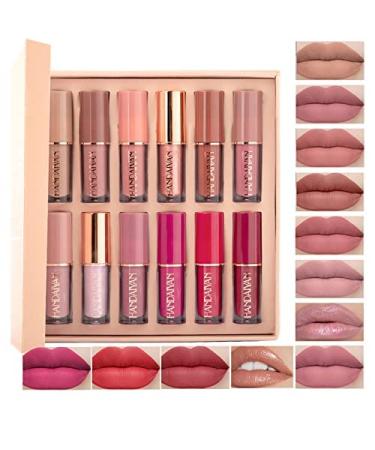 Rechoo 12 colors matt ink lipstick set nude tones rose pink waterproof lip gloss long-lasting lip tint non-stick cup lip gloss liquid lipstick set for make-up cosmetics