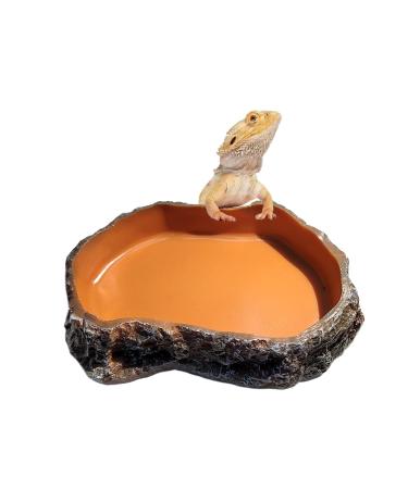RunXF Reptile Food Water Bowl Simulation Rock Dish for Leopard Gecko Bearded Dragon Lizards Turtle Frog Feeding Bathing bowl (medium)