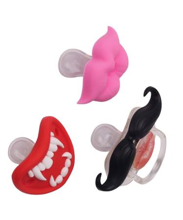 3Pcs Cute Kissable Mustache Pacifier for Babies Funny Lips Baby Pacifiers - BPA Free Latex Free Pink+Black