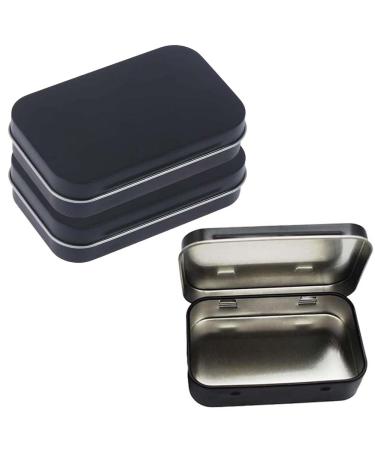 AKOAK 3 Pcs 3.7 x 2.4 x 0.8 Inches Black Rectangular Empty Hinged Tins Box Containers for First Aid Kit Survival Kits Storage Herbs Pills Crafts and More