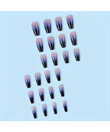 Shop Long Press on Nails - Purple & Black Gradient Coffin Style | Reusable Acrylic French False Nails for Women & Girls - Buy Online on GoSupps.com