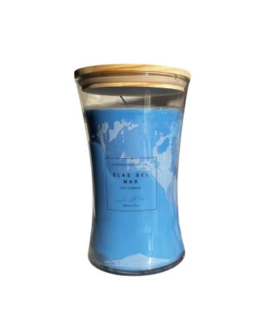 Kitchen and Bathroom Odor Eliminating Highly Fragranced Hourglass Candle Premium Soy Blend - Banishes 95% of Odors with Ease 22oz. (Olas Del Mar) Olas Del Mar (Ocean Blue)