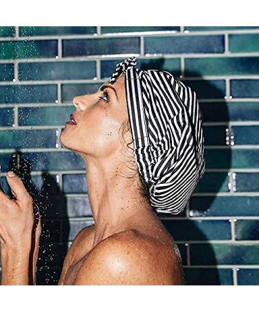 Kitsch Luxury Waterproof Reusable Shower Cap for Women with Long Hair - Black and White Stripe | Fashionable and Practical - Buy Online on GoSupps.com