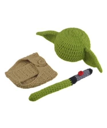 Tongdejing Baby Costume Set Birthday Soft Cartoon Clothing Handmade Crochet Knit Newborn Photography Prop Diaper Cover Yoda Hat Cute Shower Gift Outfits