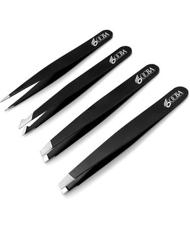 OCBA 4 Pcs Black Tweezers for Facial Hair Women & Men - Professional Stainless Steel Eyebrow Tweezers for Ingrown Hair on Nose, Ear - Precise Grooming of Eyebrows - Buy Online on GoSupps.com