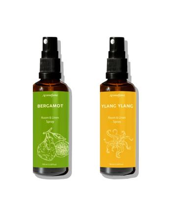 Bergamot & Ylang Ylang Linen Spray Set 100ml | Aromatherapy Natural Mist for Relaxation, Sleep & Stress Relief | Odour Eliminator for Home & Bedding | Made with 100% Pure Essential Oils