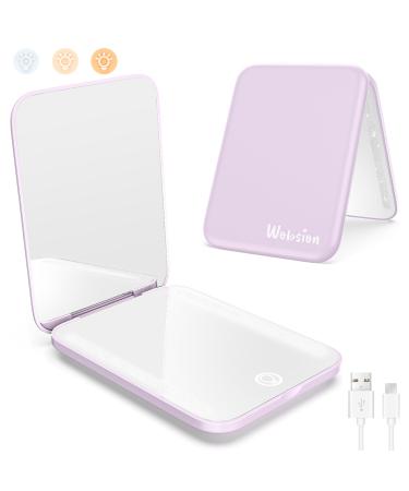 wobsion Compact Mirror with Light Rechargeable 1x/3x Magnifying Led Travel Makeup Mirror Handheld 2-Sided Pocket Mirror Small Portable Mirror for Handbag Gifts for Girls(Purple) Purple Rechargeable
