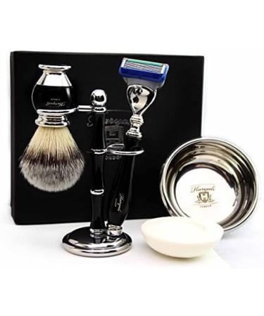 Premium Black Shaving Care Gift Set for Him | Synthetic Hair Brush Safety Razor & Accessories - Buy Online on GoSupps.com