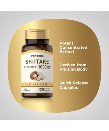 Piping Rock Shiitake Mushroom Supplement | 120 Capsules | Lentinus Edodes Herbal Extract | Non-GMO Gluten Free - Buy Online on GoSupps.com