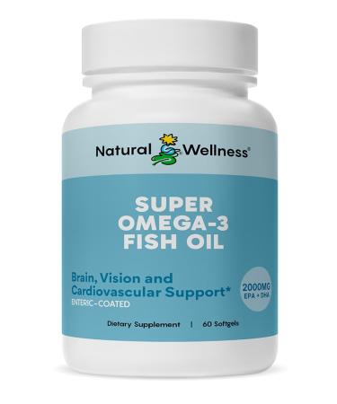 Natural Wellness Super Omega-3 Fish Oil 600mg EPA & 400mg DHA High Potency Omega 3 Fish Oil Supplement for Heart Brain Joint & Immune Health Purified Enteric-Coated Softgels 60 Count