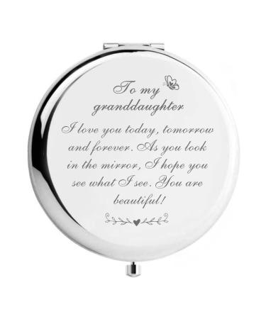 WHING to My Granddaughter Cute Engraved Personalized Travel Compact Pocket Makeup Mirror  Granddaughter Birthday Graduation from Grandma and Grandpa
