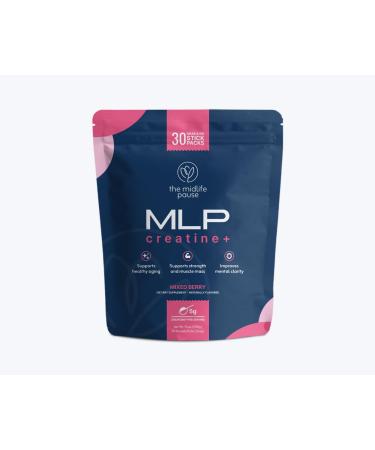 The Midlife PAUSE MLP Creatine + Creapure Creatine Powder Mixed Berry 30 Servings Stick Packs 5g per Serving Alpha GPC + B Vitamins Supports Strength Lean Muscle & Recovery for Women