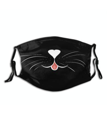 Funny Cat Whiskers Cat Mouth Face Mask Washable Reusable Balaclava Mouth Cover for Men Women Teens with Filter Pocket Cute Cat Nose 1 count (Pack of 1)