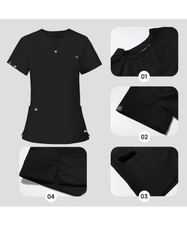 Niaahinn Classic Women's Scrub Set - Black Nursing Uniform Top & Jogger Pants - Buy Online on GoSupps.com