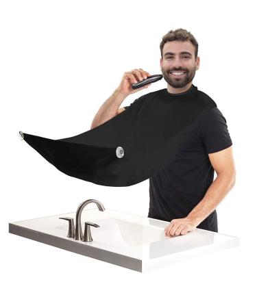 Beard Bib Apron, Mens Beard Hair Catcher for Shaving and Trimming, Non-Stick Beard Shave Cape, Grooming Accessories Tools & Gifts for Husband or Dad Black