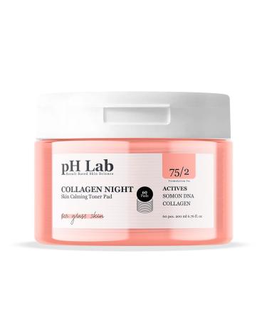 pH Lab Collagen Night Toner Pad Gentle Face Pads for Glowy & Smooth Skin with Salmon DNA 60 Pads