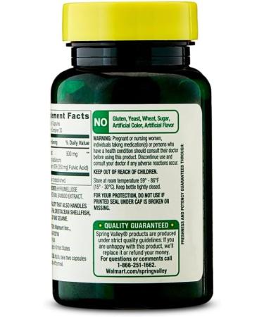 Spring Valley Shilajit Dietary Supplement 50% Fulvic Acid 500 mg Vegetarian Capsules for General Wellness 60 Count - Buy Online on GoSupps.com