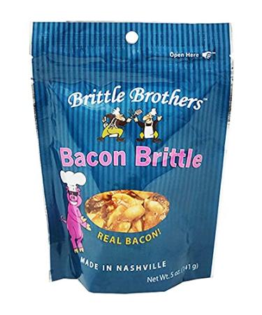 Brittle Brothers Bacon Peanut Brittle - 5 oz. Bag : Voted #1 in America - 4 xs More Nuts - Gift Set Pack Peanut Cashew Pecan Bacon Corporate Candy Snack Birthday Valentines Sampler Variety Christmas Mother Father Chocolat