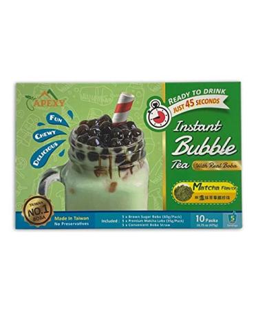 Bubble Tea COMPLETE SET. BEST DIY Boba / Bubble Tea Kit, Ready In 45 Seconds, 5 Packs Milk Tea Powder + 5 Packs Brown Sugar Tapioca Pearls+ 5 Bubble tea Straws By APEXY, Matcha