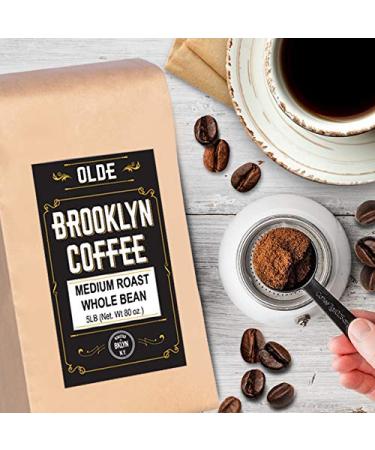 Olde Brooklyn Coffee 5 lb Whole Bean Medium Roast Gourmet Fresh Roasted Coffee - 5 Pound Bag - Buy Online on GoSupps.com