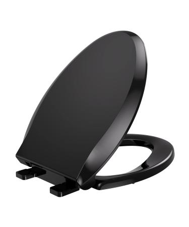 YASFEL Toilet Seat,Standard Universal Elongated Toilet Seat,Soft Close,Ergonomic Toilet Bowl Seat,Fits for Standard Elongated Toilet with Thickened Plastic Lid (Elongated, Black) 18.5" Elongated Black