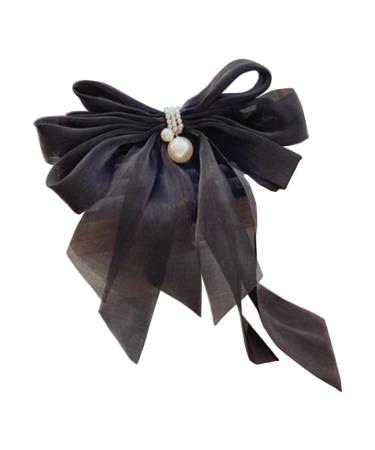 hgnxa Organza+Pearls Hair Clips Large Hair Clamps Cute Hair Catch with Barrettes Strong Hold Hairpin for Girls Black