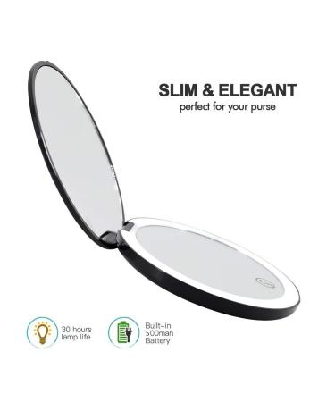 Portable Lighted LED Makeup Mirror 7X/1X Magnification | USB Rechargeable Compact Vanity Mirror with Dimmable Lights - Black - Buy Online on GoSupps.com