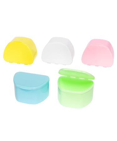 5 Pack Denture Cases - Dental Box For Artificial Teeth Mouth Guard Night Guard Gum Shields Retainers - Soaking & Cleaning Supplies For Travel Storage Containers Assorted Colors