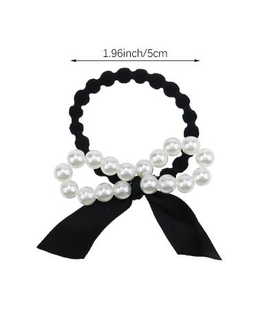 Pearl Black Elastic Hair Ties Set - 7 Pcs Ponytail Holders for Women and Girls - Buy Online on GoSupps.com