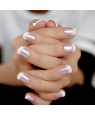 Pink French Fake Nails - Short Glossy Satin Finish with Adhesive Tabs - Buy Online on GoSupps.com