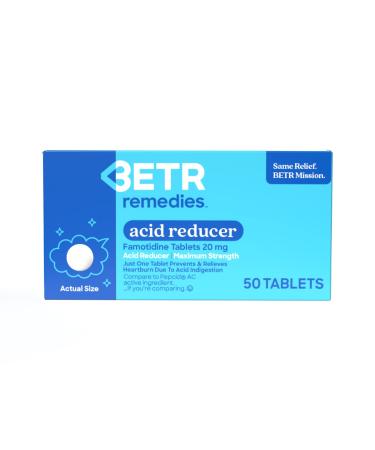 BETR REMEDIES Acid Reducer - Famotidine 20mg Acid Reducer for Heartburn Due to Indigestion - Maximum Strength Antacid for Sour Stomach and Indigestion - 50 Antacid Tablets