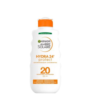 Garnier Ambre Solaire Latte Protection Hydra 24H Protect Face and Body Ultra-Hydrating for All Day With Protection Media SPF 20 Water Resistant Quick Absorption 200 ml