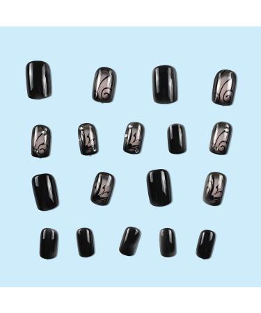 Buy Black Press On Nails - Short Square Acrylic Nails with Glossy Finish | 24 Pcs Full Cover Stick On Nails for Women & Girls - Buy Online on GoSupps.com