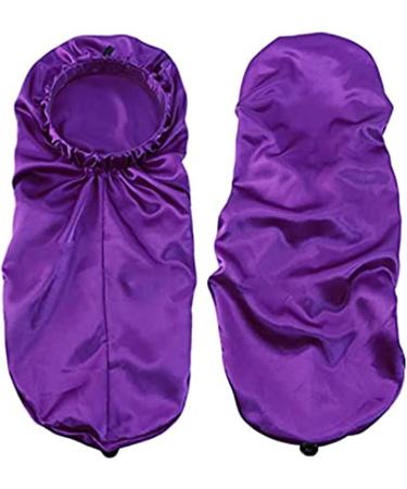 Shop Ladaypoa Long Satin Hair Hood - 2 Piece Silky Sleeping Cap for Curly Hair Protection | Extra Big Size Black & Purple - Buy Online on GoSupps.com