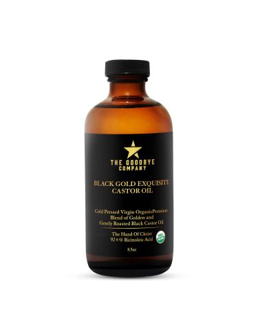 The Goodbye Company Jamaican Black and Gold Exquisite Castor Oil Blend USDA Organic Cold Pressed and Unrefined Pure Hexane Free Organic Castor Oil for Body Skin Hair Eyelashes and Eyebrows 8.5 Fl Oz (Pack of 1)
