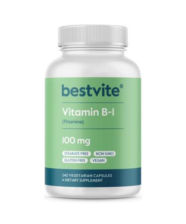 BESTVITE Vitamin B-1 100mg (240 Vegetarian Capsules) - No Stearates - No Dicalcium Phosphate - Vegan - Non GMO - Gluten Free 240 Count (Pack of 1)