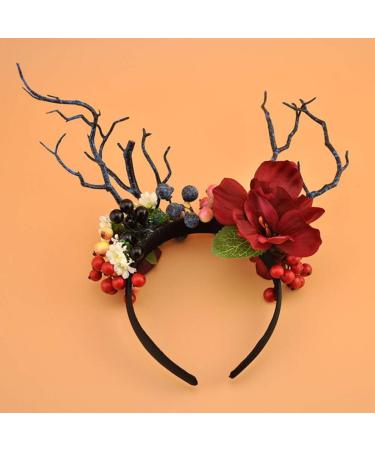 Antler Horn Headband - Christmas Reindeer Hairband with Berry & Tree Branches | Festive Holiday Headwear - Buy Online on GoSupps.com