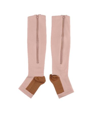 Sharplace compression socks with zipper - unisex compression stockings for endurance blood circulation sports socks for women and men skin color XXL