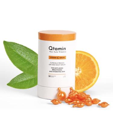 Qtamin Vitamin C Capsules for Face - Portable Face Serum Capsules | Vitamin C Serum Capsules for Face Moisturising Anti-Aging & Brightening (30 Count - 1 Bottle) 1 Ounce (Pack of 1)